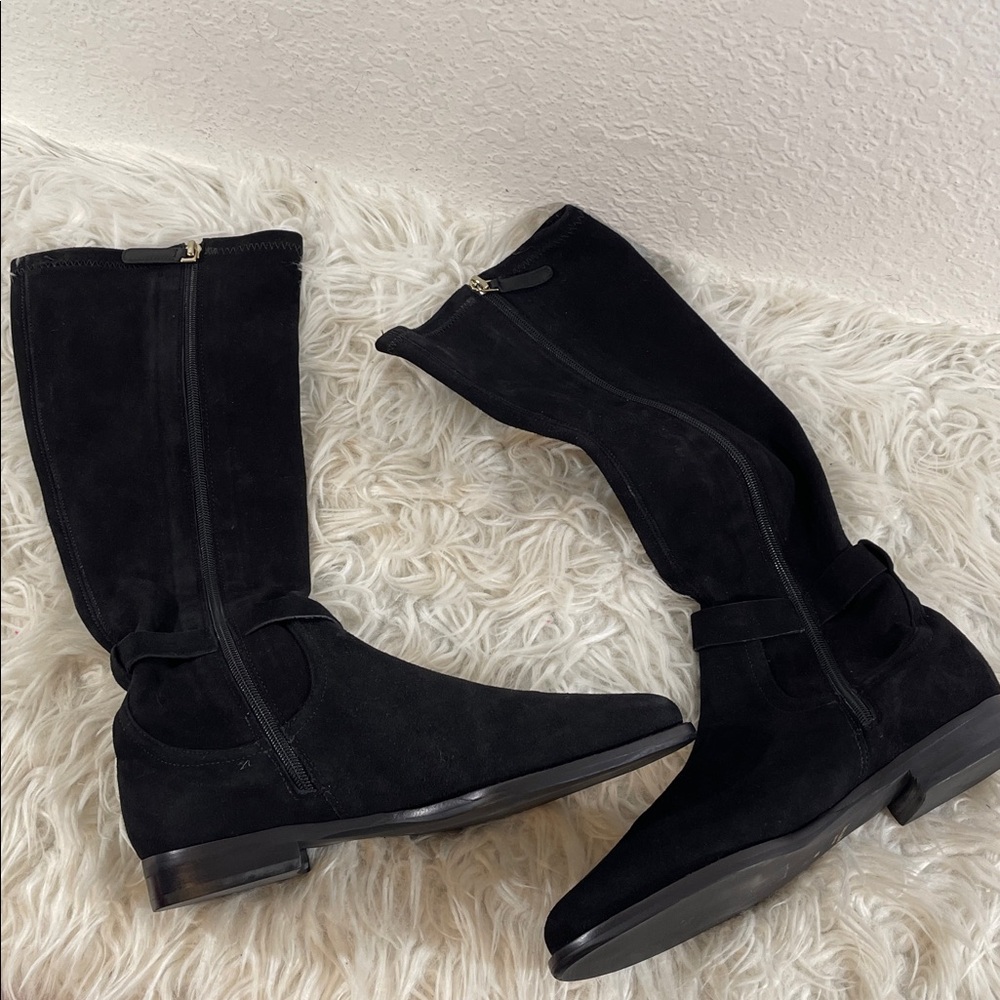 KATE SPADE New York Verona Suede Black Knee High Boots With Spade Charm Size 8 - Picture 6 of 11